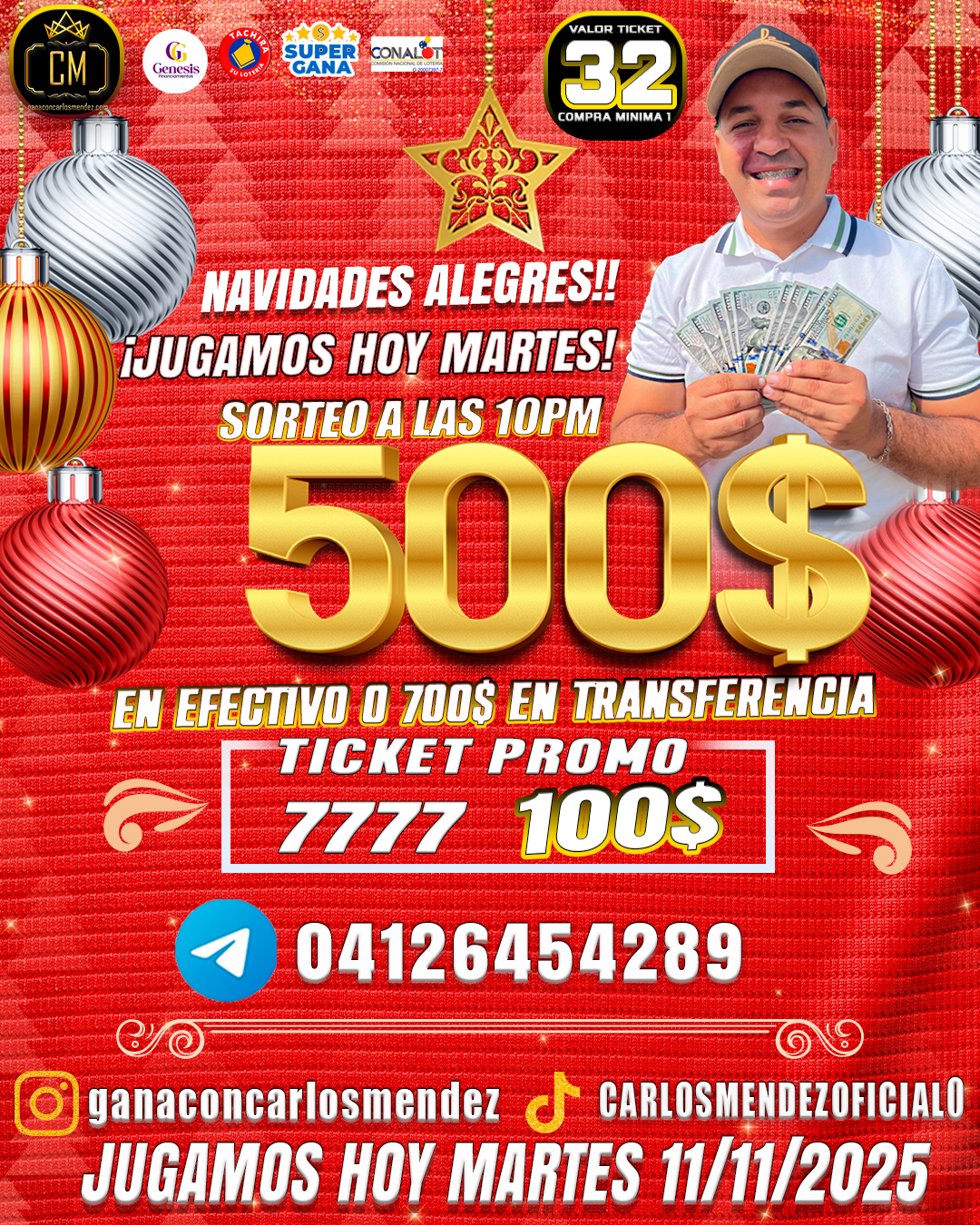 NAVIDADES ALEGRES!!! GANATE 500$ HOY A LAS 10PM 