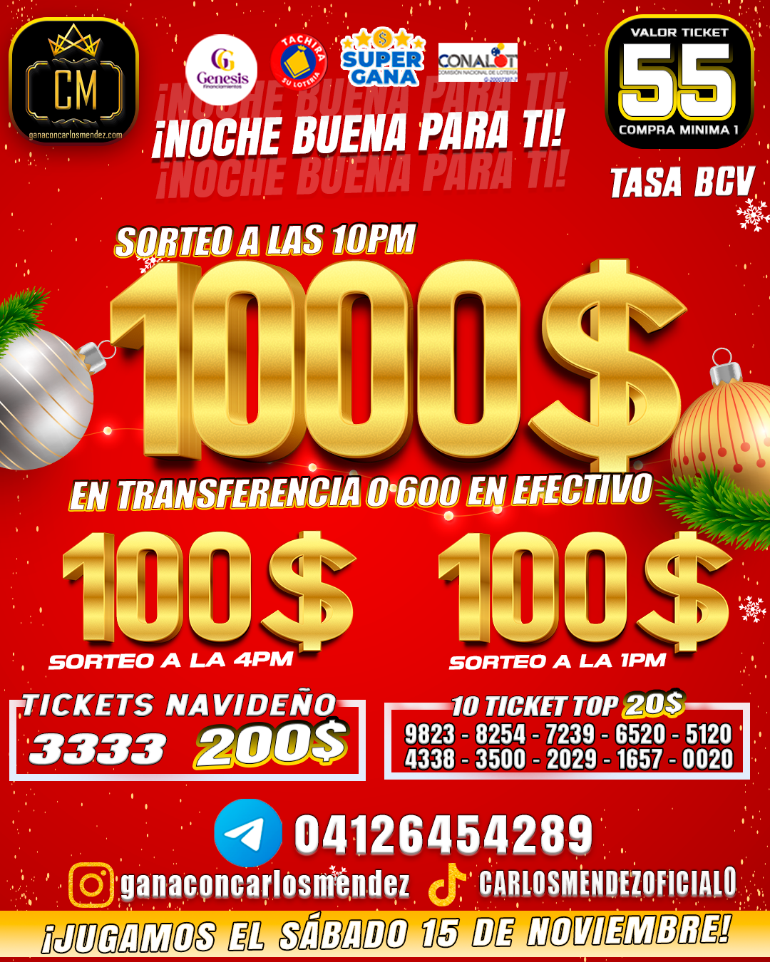 NOCHE BUENA PARA TI!! GANA 1000$ A LAS 10PM POR TAN SOLO 55BS