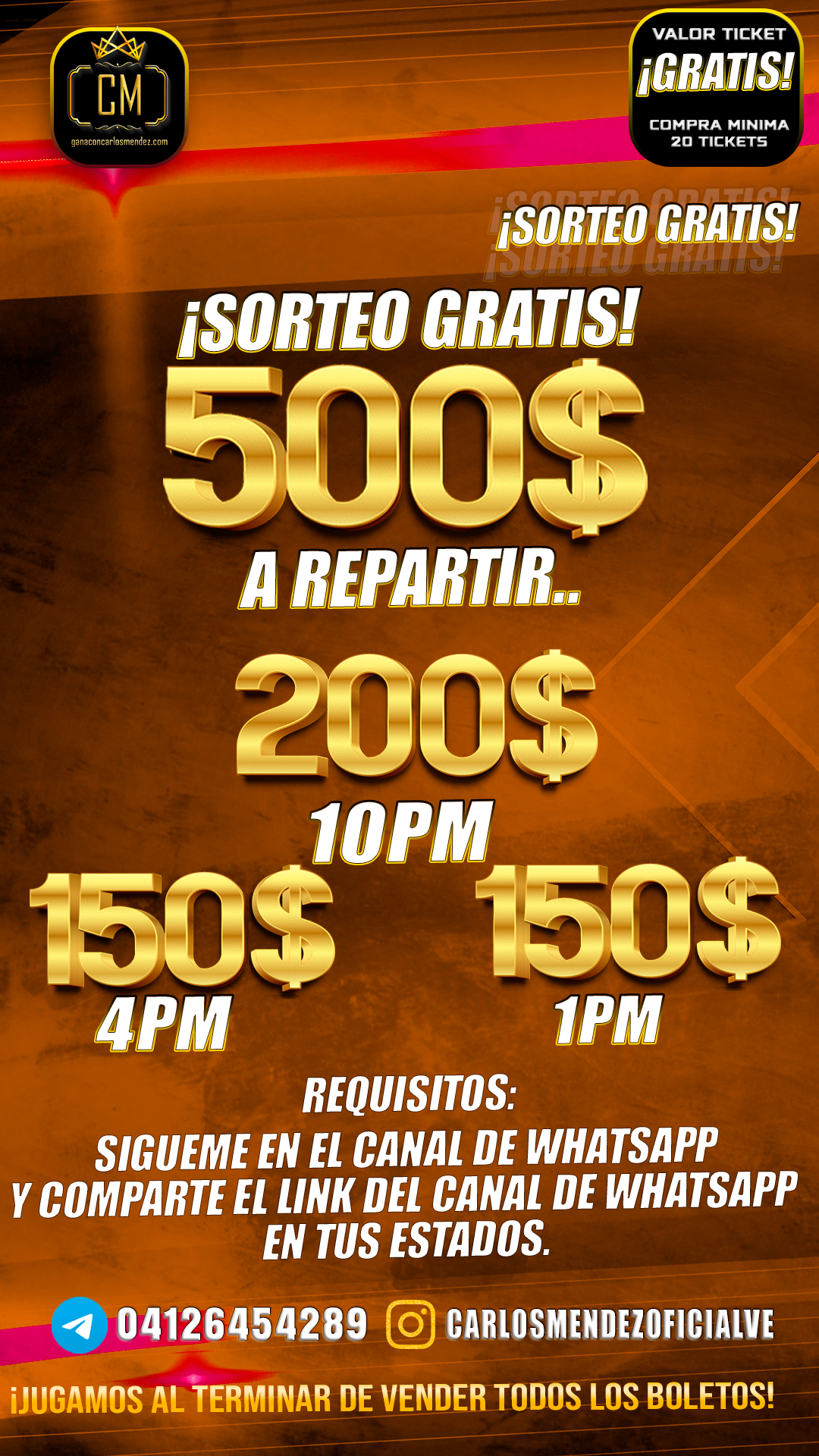 SORTEO GRATIS  500$ A REPARTIR