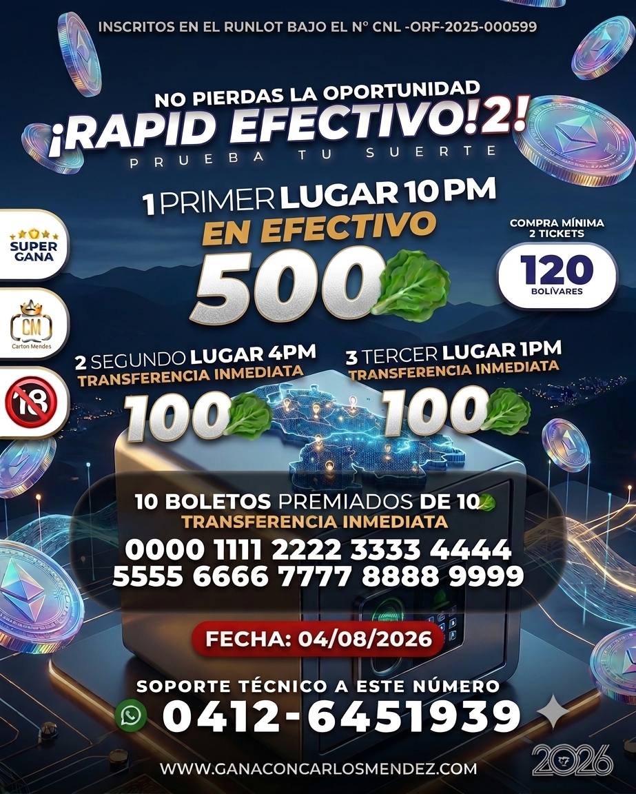 EFECTIVO RAPIDO 3 JUEGA ESTE LUNES 04 AGOSTO 2026
